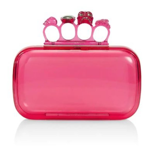 Alexander McQueen Handbags - Alexander McQueen Skull Four-Ring Lucite Box Clutch Pink